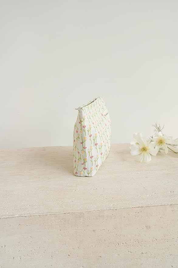 The Summer Swan Large Aesthetic Makeup Bag | Floral Makeup Bag | Mid-Day Clutch | Period Kit Bag | Hygiene Bag | Skincare Bag (Morning Buds)