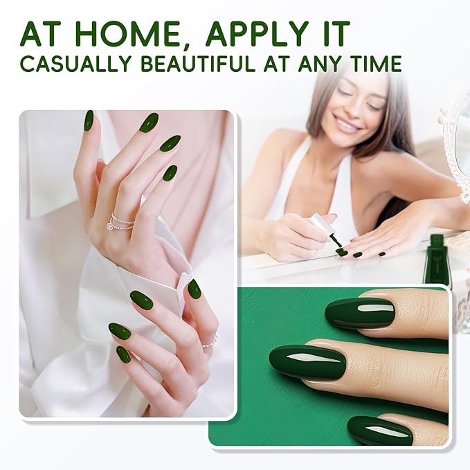 Green Nail Polish, Dark Green Quick Dry Nail Polish, No UV Lamp Needed, Streak Free, Long- Last Fingernail Polish for Nail Manicure Salon DIY Nail Art, 0.35 fl oz