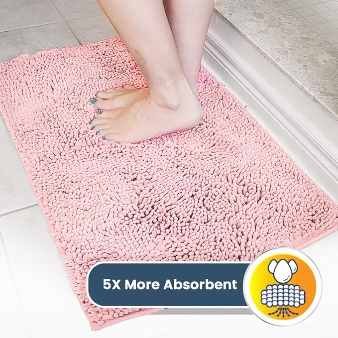 Muddy Mat® | Super Water Absorbent Door Mat Indoor, Microfiber Quick Dry Chenille Entryway Rug, Slip Resistant Front Door Mat, Indoor Mats for Entryway, Machine Washable Pet Rug, Pink 20" x 48"