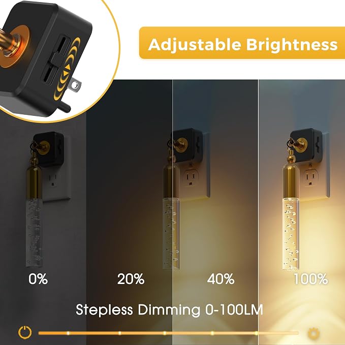 L LOHAS LED Night Lights Plug into Wall 2 Pack 0-100LM Dimmable Night Light | Rotating Night Lights with Light Sensor, 3000K Soft Light, LED Acrylic Bubble Nightlight Plug in for Bathroom Hallway
