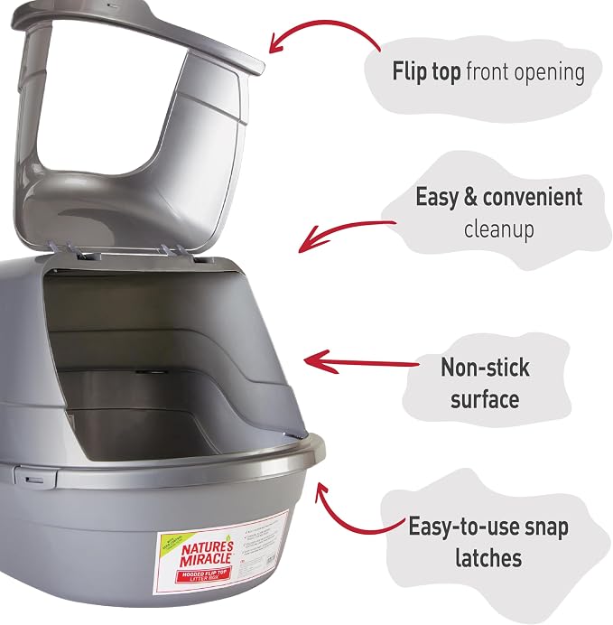 Nature's Miracle Hooded Flip Top Cat Litter Box with Charcoal Filter | Easy to Clean With Flip Top & Simple Latches, Charcoal Filter Absorbs Odor, Non-Stick Surface Prevents Litter Build-Up