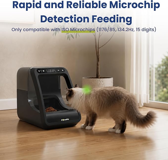 Automatic Microchip RFID Cat Feeder, 16-Cup, Black | ISO Microchip & PawsPik RFID Tag Compatible, App Control, Portion Control, Personalize Feeding
