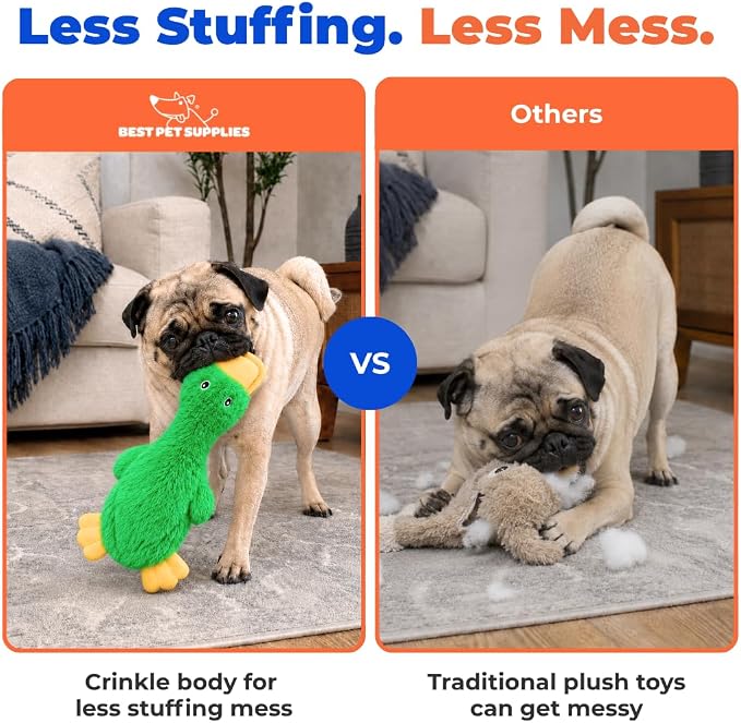 Best Pet Supplies 2-in-1 Stuffless Squeaky Dog Toy - Pack of 4, Medium