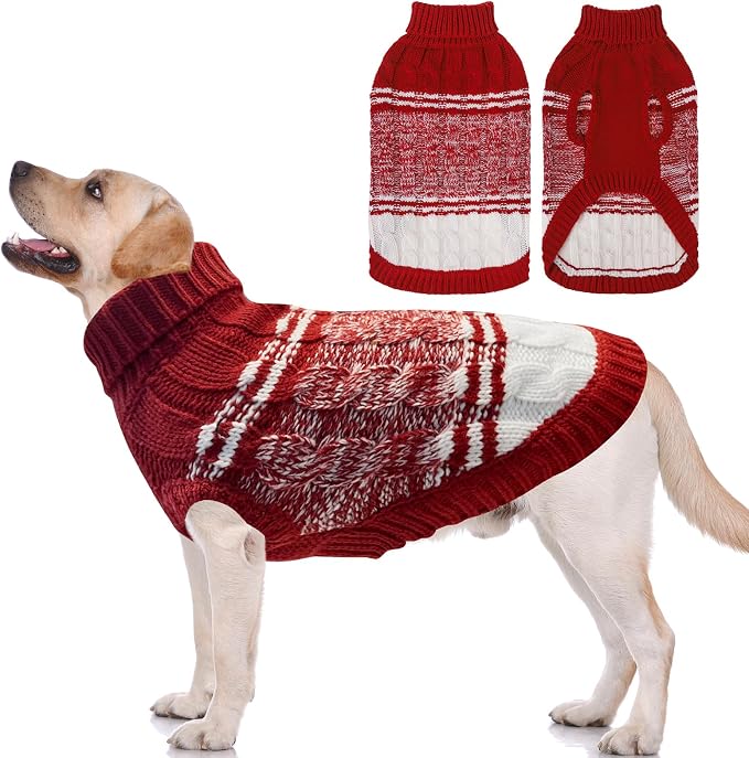 Mihachi Dog Sweaters for Medium Dogs Girl Boy,Soft Warm Dogs Shirt, Cold Weather Dog Coat Turtleneck Knitted Pullover Dog Clothes Costume with Leash Hole for Large Cat Puppy Doggy Pet,Red M