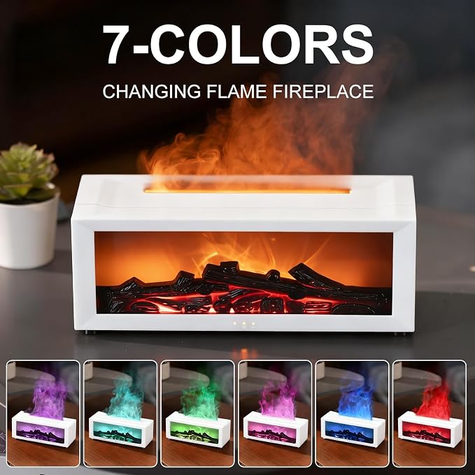 Flame Essential Oil Diffuser, 150ml Aromatherapy Humidifier with Realistic Fire Light, Ultra-Quiet Ultrasonic Cool Mist Maker, Remote, 7-Color LED, Auto-Off for Home, Bedroom, Office