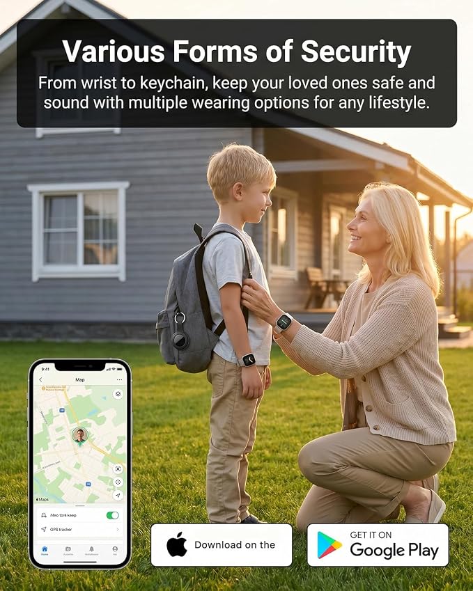 GPS Tracker for Kids, Smart Kids Tracker with Real-Time Location, for Android and iPhone No Monthly Fee & No SIM Card- Wearable Wristband & Keychain Design, IP68 Waterproof,Indoor & Outdoor Safety Use