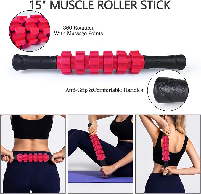 JOYENERGY 5 in 1 Foam Roller Set, Trigger Point Foam Roller Patented, Massage Stick, Massage Ball, Resistance Band for Deep Muscle Massage Pilates Yoga, Fitness Exercise for Whole Body