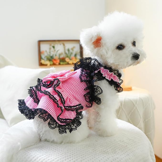 Dog Lace Dress Cat Suspender Skirt (Bobo Pink Skirt,XL) | Summer Autumn Small & Medium Pet Party Dress For Yorkie Maltese Chihuahua Pug Shih Tzu Toy Poodle French Bulldog