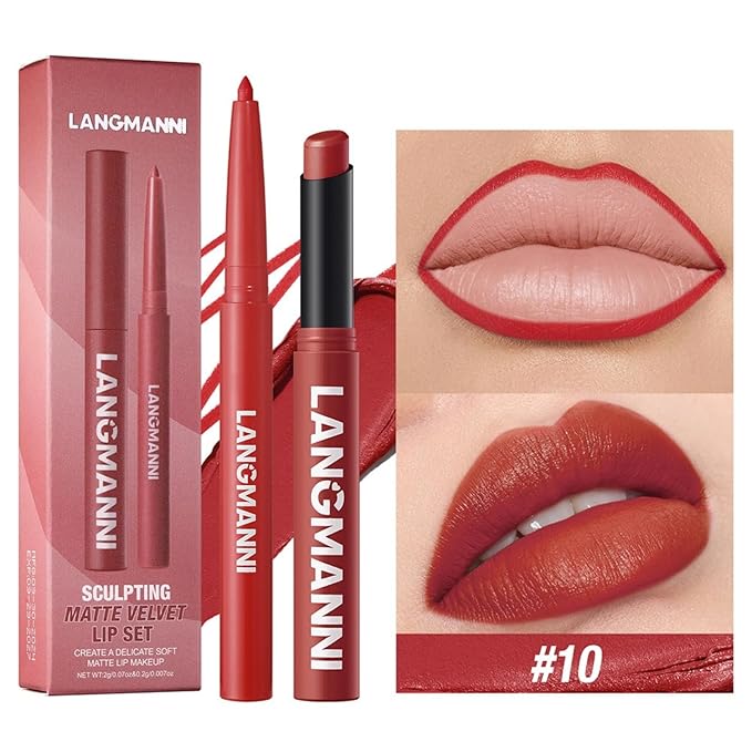 Lip Liner + Lipstick Set (12 Shades) -Matte Lipstick for Women, Silk Finish Hydration Lip Kit, Waterproof Smooth Creamy Texture, Bold to Nude Shades for Everyday & Party Wear, Makeup Gift(10)
