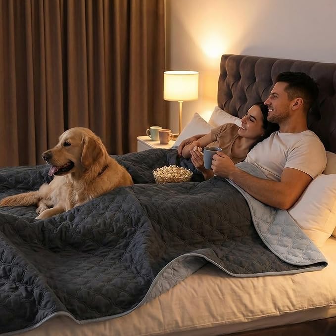 FunFurry Waterproof Dog Blanket, Couch Cover for Dogs Washable, Reversible Dog Bed Cover. (Dark＆Light Grey, 68 X 82 Inch - 1 Pack)