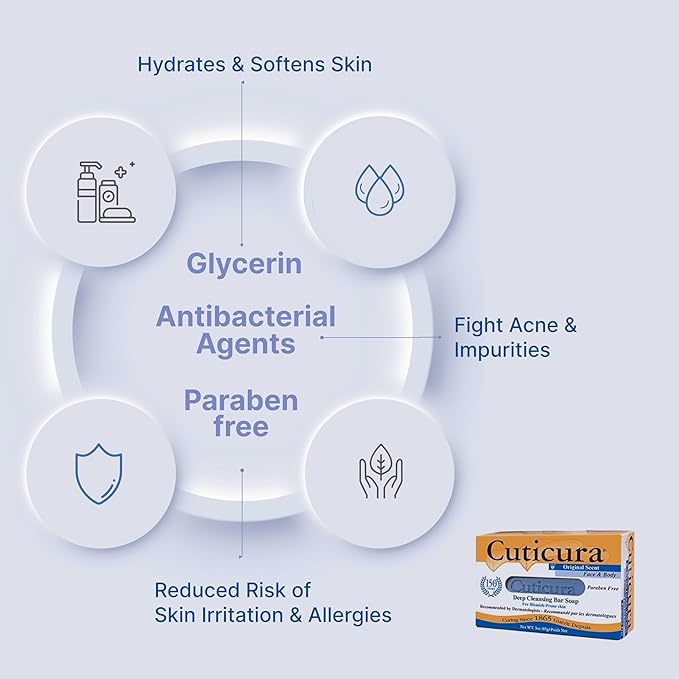 Cuticura Official Deep Cleansing Face and Body Soap - 3 oz (Pack of 3)