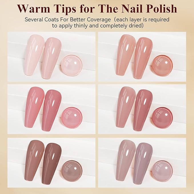 Pink Quick Dry Nail Polish Set 6 Colors Vegan Nail Lacquer Nude Brown Air Dry Glitter Fingernail Polish Regular Neutral Wedding Color Non Gel DIY Salon Gift for Women