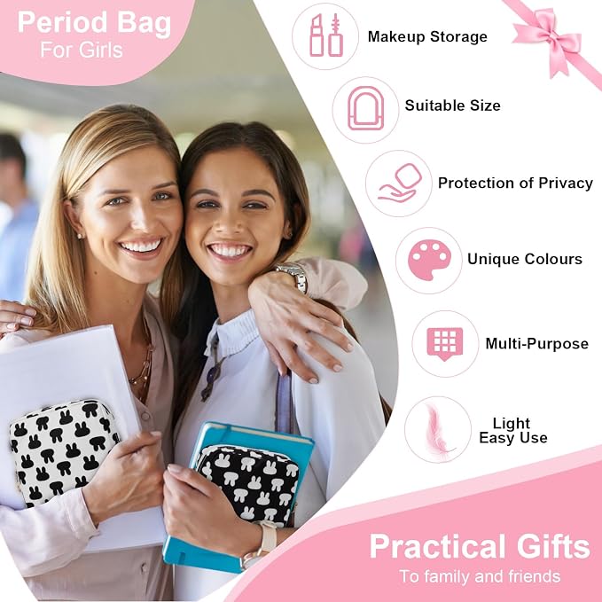 Period Bag Pouch Soft Cloth Sanitary Napkin Storage Bag Portable Menstrual Pad Pouches Tampon Holder for Purse First Period Kit for Girls 9-12 (Red-blue Stripes)