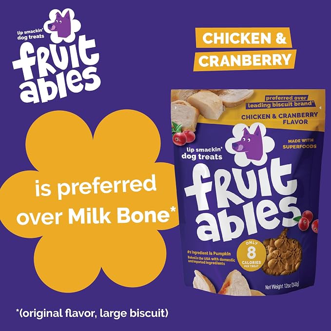 Fruitables Baked Dog Treats, Low Calorie Treats, Chicken & Cranberry, 20oz | Healthy Dog Treats, Training Treats, Crunchy Dog Biscuits, Limited Ingredient Recipe, Healthy Puppy Snacks, Made in USA