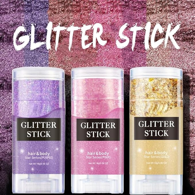Gold Face and Body Glitter Stick,Sparkling Neon Outfit Party Holographic Sequins Paint Body Glitter Gel Makeup.(Gold face Glitter Stick)