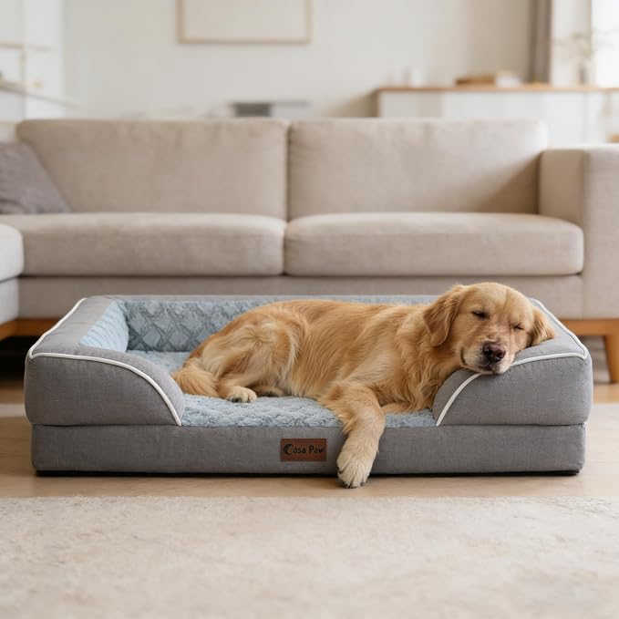 Waterproof Orthopedic Dog Bed for Medium Dogs, 35x22in, Grey | Orthopedic Foam Eases Joint Pressure, Bolsters Supports Head And Neck, Washable Pet Beds, Removable Cover, Non-Slip Bottom