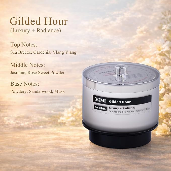 Smart Scented Candle Refill,Gilded Hour,4.25oz Soy Wax with 13% Perfume-Grade Oils, ±35H Burn Time, Wooden Wick, Explosion-Proof Glass(Sea Breeze| Gardenia|Jasmine| Rose)