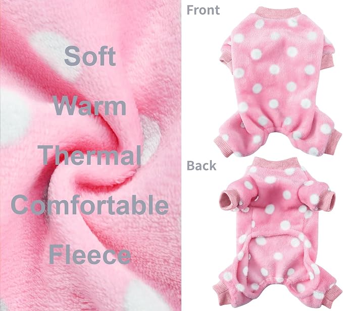 Yikeyo Dog Sweater, Dog Sweaters Pajamas for Small Dogs, Winter Pet Onesies Pjs,Puppy 4 Legged Sweater Clothes for Chihuahua Yorkie Teacup Jumpsuit,Cute Pet Outfits Apparel,Pink Polka,XS,Chest 14.2 IN