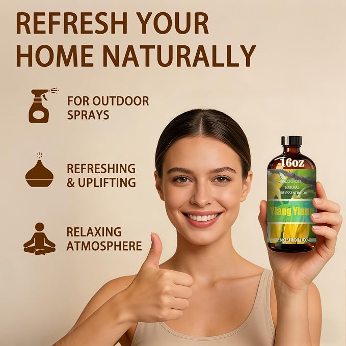 Ylang Ylang Essential Oil - Ylang Ylang Oil for Diffuser, 16 Fl Oz (480ml) | Candle Making, Soap Making, aroma, Strong Scent, Pure, Natural, Home Fragrance, Massage, Large Bottle