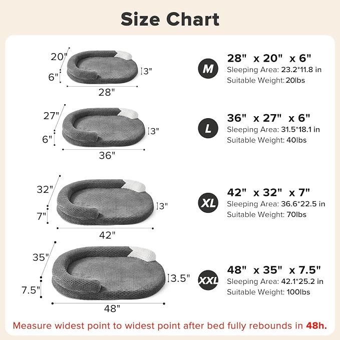 JOEJOY XL Orthopedic Dog Beds Large Sized Dog, Extra Large Washable Waterproof Oval Dog Bed with Removable Cover, Egg-Crate Foam Pet Bed with Bolster & Non-Skid Bottom, Dark Grey, 42''x32''