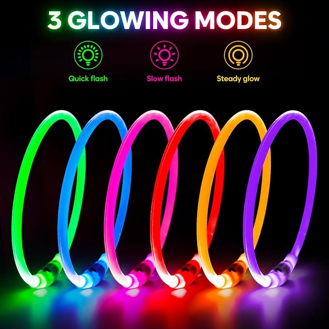 Light Up Dog Collars - Waterproof LED Dog Collar, Glow in The Dark Puppy Collar, TPU Cuttable Lighted Dog Collar for Small Medium Large Dogs (Purple)
