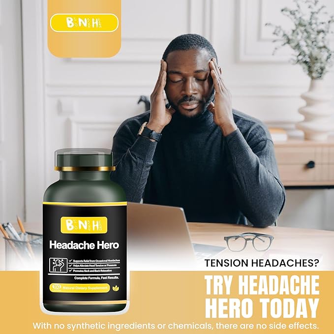 Headache Hero - Relaxes Head & Neck Muscles - Helps Prevent Future Migraines - Not for Immediate Relief - Improves Oxygen to Brain - 14 Natural Ingredients - Tension in Shoulders & Scalp - 150 Count
