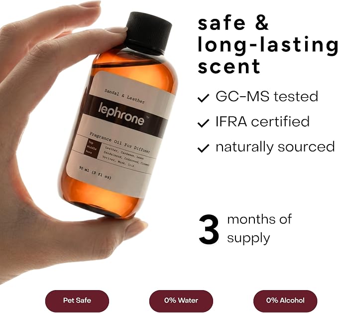 Essential Oil for Waterless Diffusers, Premium Aroma Oil for Home Scenting, Fragrance Oils for Cold Air and Ultrasonic, Pure, Hotel Luxury, Aromatherapy 3 fl oz (Sandal & Leather)