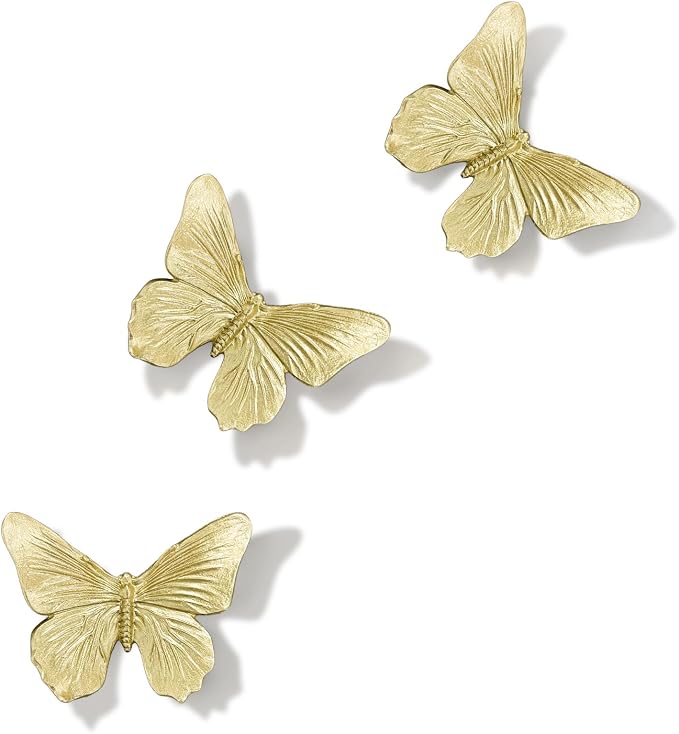 GUSFREUD 3D Butterfly Wall Decor Set – Resin Wall Decor for Living Room, Bedroom, Bathroom, Dining Room, Outdoor and Gallery Walls - Antique Gold - Set of 3