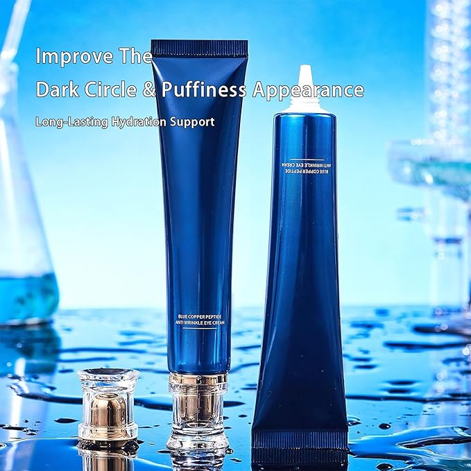 Blue Copper Peptide Eye Cream - GHK-Cu Eye Cream for Dark Circles, Puffiness & Fine Lines, Firming & Hydrating Under Eye Cream with Peptides, 1oz