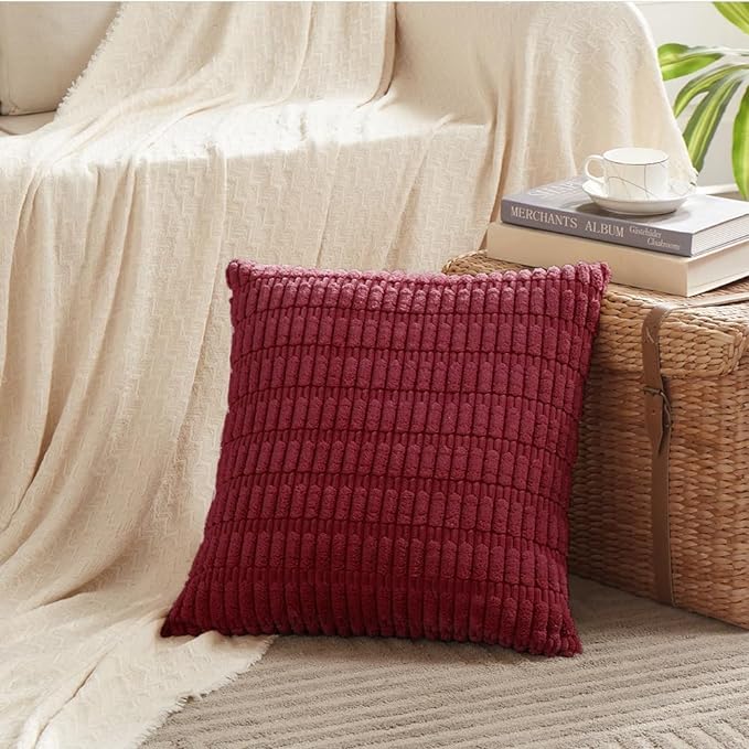 Fancy Homi 4 Packs Decorative Throw Pillow Covers for Living Room Couch Bed, Modern Farmhouse Boho Home Décor Accent Cushion Case, 20" x 20", Burgundy