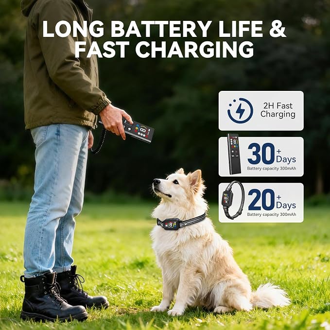 CanineJoy 2-in-1 Dog Shock Collar and Dog Bark Collar - 3400FT Smart Anti Barking Dog Training Collar with Remote, IP67 Waterproof E-Collar with Beep/Vibration(1-8)/Shock(1-8) and Automatic Modes