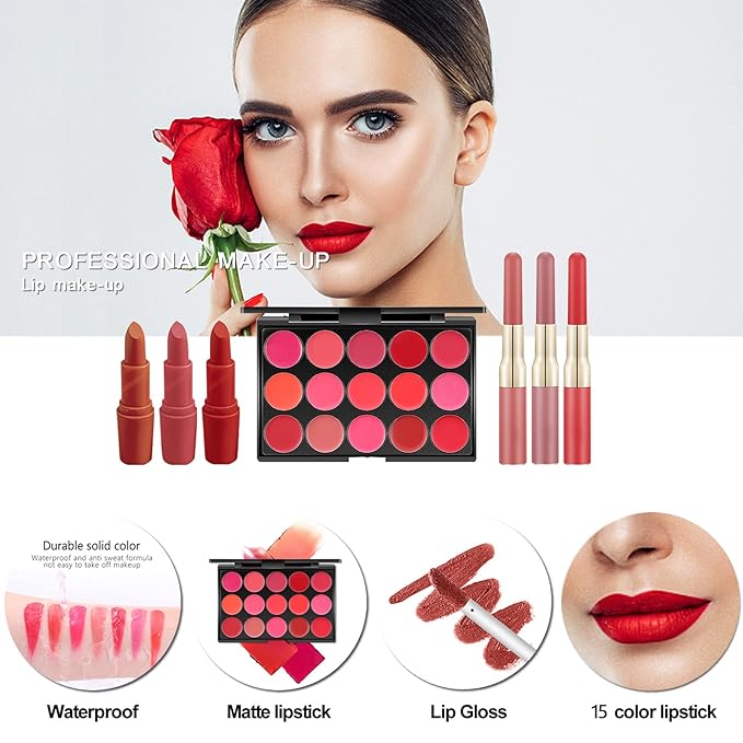 MISS ROSE M All In One Makeup Kit, Makeup Kit for Women Full Kit,Multipurpose Women's Cosmetics Set,Beginners and Professionals Alike,Easy to Carry(DLS-Black)