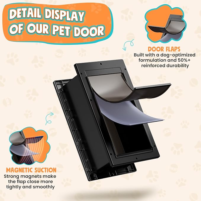 Plastic 3-Flap Dog Door for Wall, Large Doggy Door for Pets Up to 100 LB