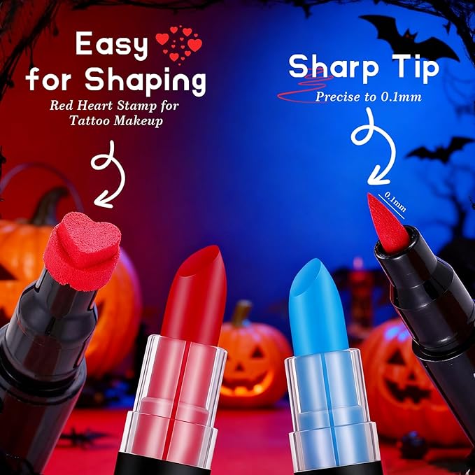 Halloween Makeup Kit for Harley Quinn Cosplay, Red Liquid Eyeliner Stamp, Red and Blue Face Body Paint Stick, Costume Accessories for Harley Quinn Cosplay SFX Looks