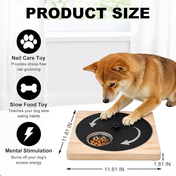 Dog Nail Scratch Board with Treat Board, Stress-Free Nail Care for Dog | Wood Scratching Pad with Sandpaper and 6 Steel Bowls, Nail File Toy for Dog
