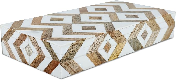 Handicrafts Home Large Decorative Storage Box with Lid Wooden Decorative Box Coffee Table Storage Box Living Room Organizer – Resin Inlay Marquet Array Collection- 12x6x2