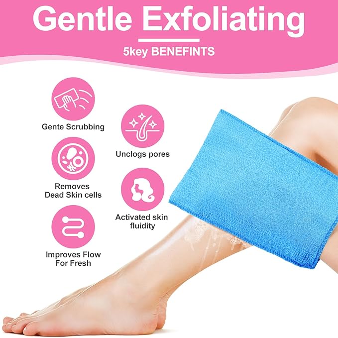 Tatuo 12 Pieces Korean Exfoliating Mitt Glove Italy Towel Body Skin Scrubber Exfoliating Scrubber for Remove Dead Skin Washcloth Korean(Large,Purple, Yellow, Pink, Blue)