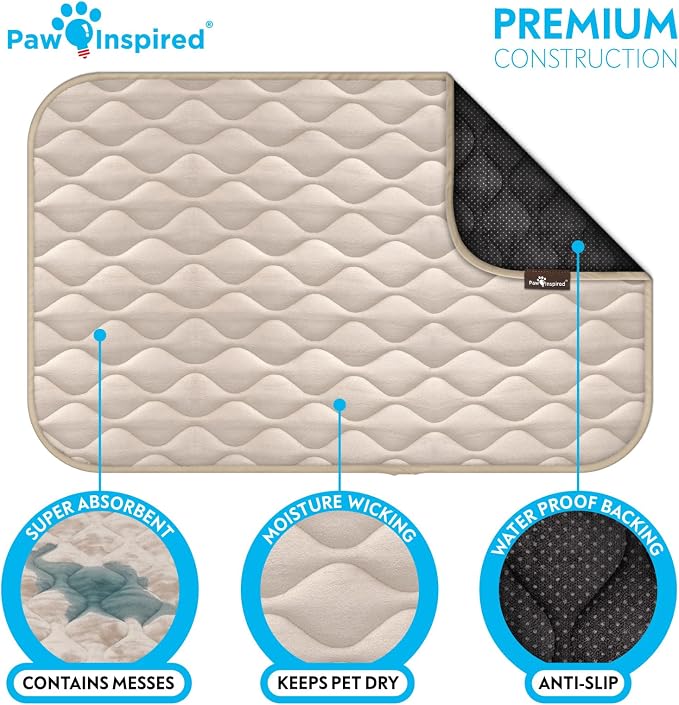 Paw Inspired Washable Padded Crate Mats for Dogs, Beige, 47x29 Inch | Fits 48-inch Kennels, Leakproof, Waterproof Bottom, Plush Dog Pad, Pet Bed