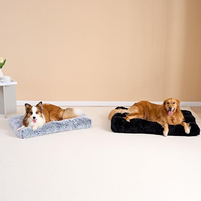 EHEYCIGA Fluffy Dog Crate Bed, Plush Extra Large Dog Pillow, Black | Xlarge Calming Anti Anxiety Plush Faux Fur Mat for Large size dogs, Washable Soft Warm Dog Pad with Non-Slip Bottom