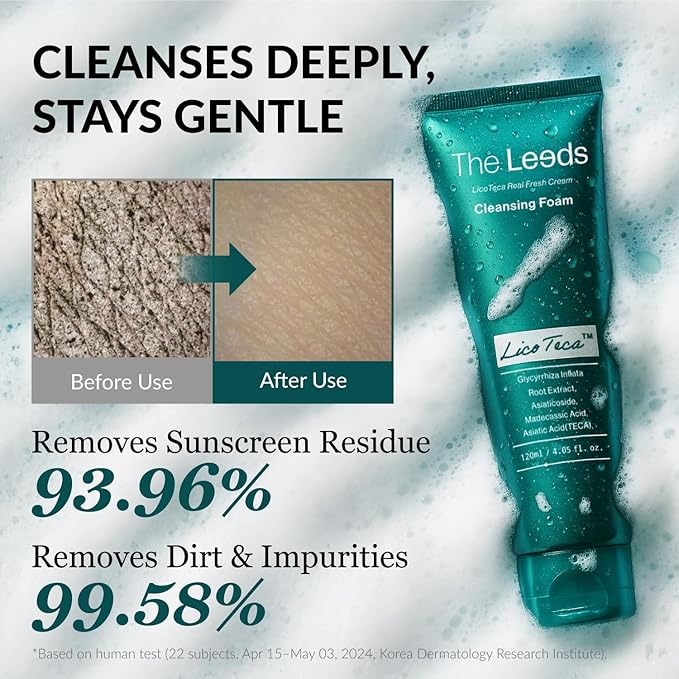 THELEEDS LicoTeca Real Fresh Cream Cleansing Foam 120ml(4.05 fl. oz.) | Gentle Amino Acid Facial Cleanser for Sensitive Skin, Deep Cleansing&Makeup Removal, Hydrating, Vegan Korean Skincare Face Wash