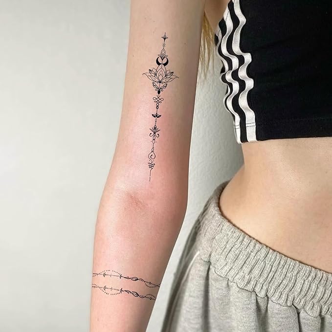 Semi Permanent Tattoos, 2 Weeks Large Realistic Hummingbird and Henna Moon Flower Temporary Tattoos for Women Adults Spine Arm Wrist, Fake Tattoos, Waterproof and Non-Reflective, 2 Sheets
