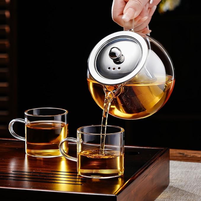 PARACITY Glass Teapot Stovetop 51OZ, Borosilicate Clear Tea Kettle with Removable 18/8 Stainless Steel Infuser, Teapot Blooming and Loose Leaf Tea Maker Tea Brewer (transparent, 51oz/1500ml)