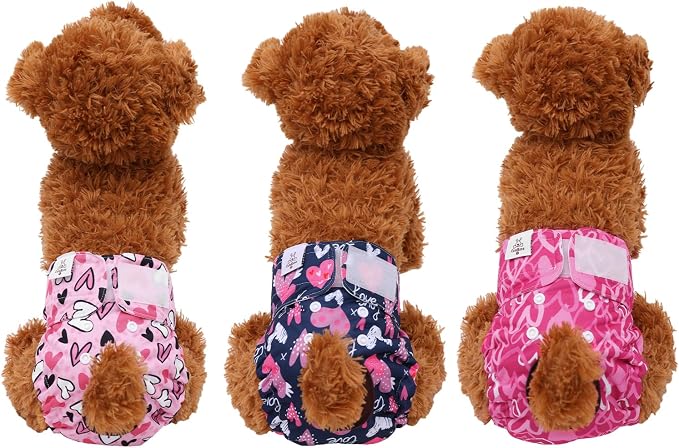 CuteBone Dog Diapers Female Washable Small Medium Large 3 Pack Reusable Doggie Diapers Puppy Period Pants for Doggy Heat Cycle Peeing