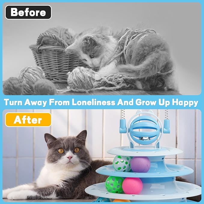 Goosheep Cat Toy Interactive Pet Plaything for Indoor Kitten Interactive Kitty Puzzle Ball with 2 Cat-Tease (Blue)
