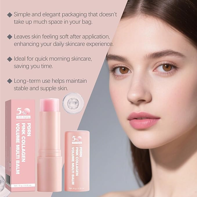 PDRN Pink Collagen Volume Multi Balm Stick, Pink Collagen Balm for Face, Lips, Eyes, Neck, Deep Hydrating & Nourishing for Smooth Skin, Non Greasy (3pc)