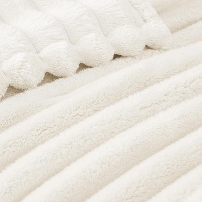 Exclusivo Mezcla Striped Twin Size Fleece Blanket for Bed, Couch, 60"x80" | Soft Breathable Cozy Bed Blankets, Lightweight Plush Fluffy Fuzzy Jacquard Decorative Blankets