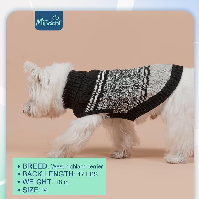Mihachi Dog Sweater for Small Medium Dogs, Soft Warm Shirt, Cold Weather Coat Turtleneck Knitted Pullover Clothes With Leash Hole for Large Cat Puppy Pet, Black SM