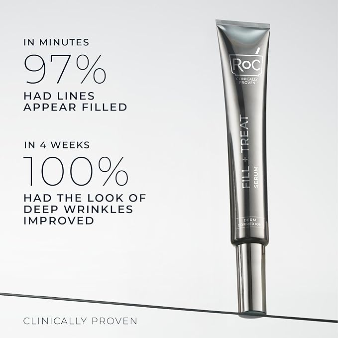 RoC Derm Correxion Fill + Treat Advanced Retinol Serum, Wrinkle Filler Treatment with Hyaluronic Acid for Crow's Feet, 11 Wrinkles, & Laugh Lines, (.5 fl oz) with Retinol Packette (Packaging May Vary)