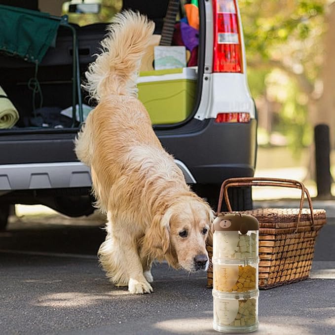 Outdoor Dog Treat holder Airtight, 2025 New Upgrade Large Cute Dog Treat Jar with Lids, Classified Storage Pet Food packaging Jar Treat Bottle, Multi-functional Multi-layer Dispenser (Brown, 3 Layer)