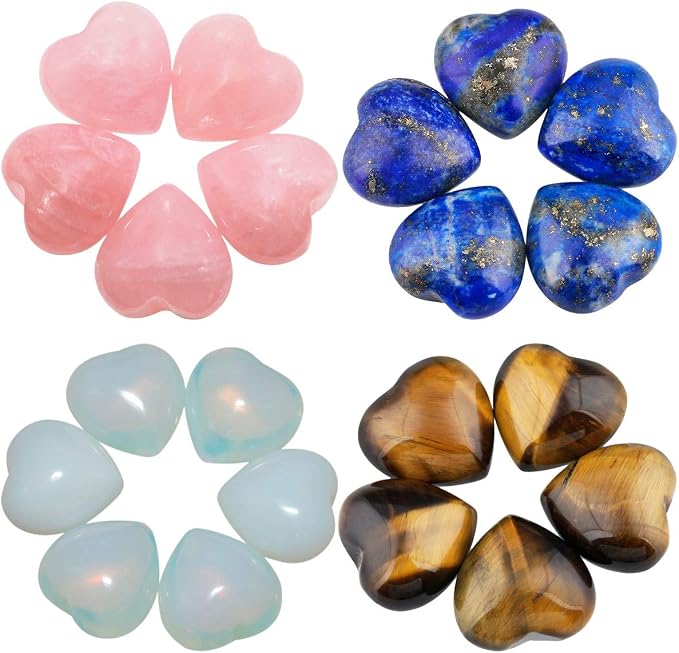 SUNYIK Assorted Crystal Stone Carved Puff Heart Pocket Stone Set, Healing Palm Crystal Set for Christmas, Pack of 8(Mini Size 0.5'')